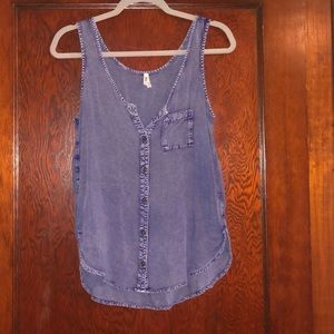 Soft denim button up tank with pocket